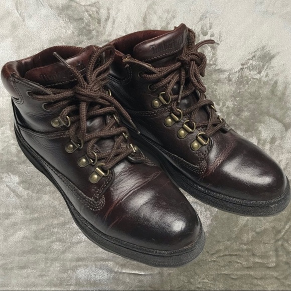 Vintage 90's Timberland Dark Brown Leather Mid Hiking Lace Up Boots Size 8 - Picture 1 of 9
